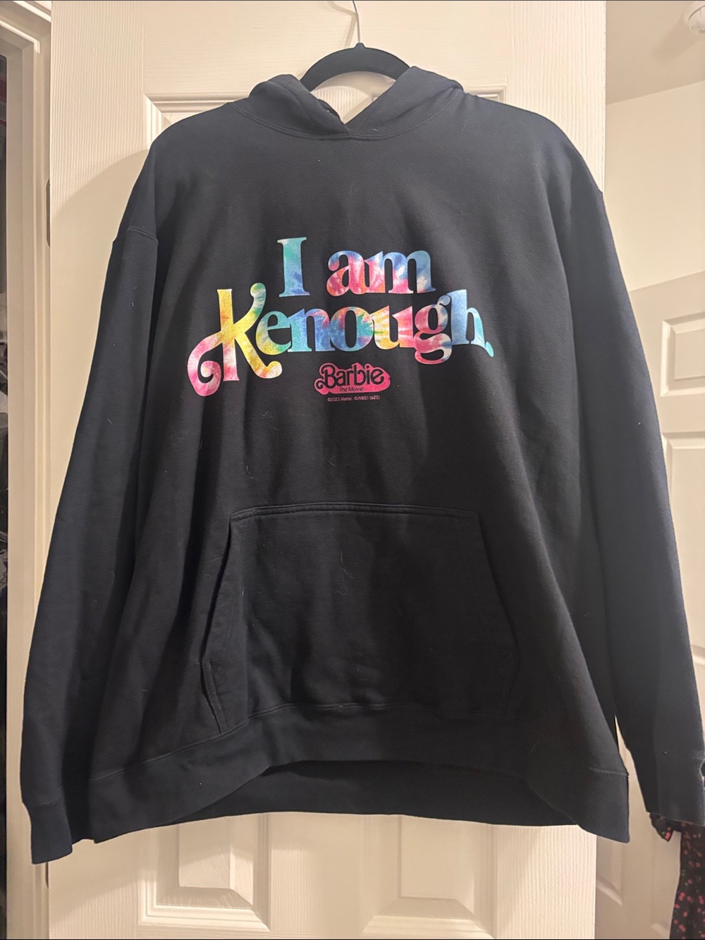 Barbie 'I Am Enough' Black Hoodie - Rainbow Script